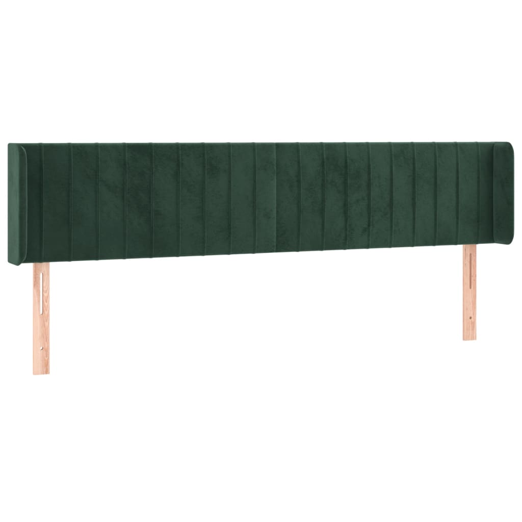 sengegavl med LED-lys 163x16x78/88 cm fløjl mørkegrøn
