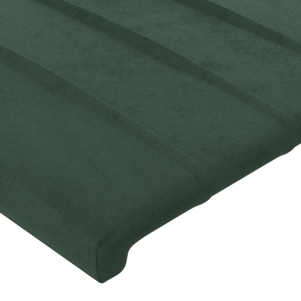 sengegavl med LED-lys 163x16x78/88 cm fløjl mørkegrøn