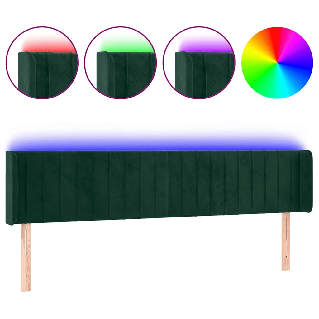 sengegavl med LED-lys 183x16x78/88 cm fløjl mørkegrøn