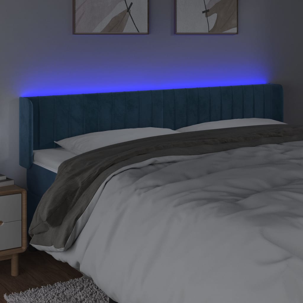 sengegavl med LED-lys 183x16x78/88 cm fløjl mørkeblå