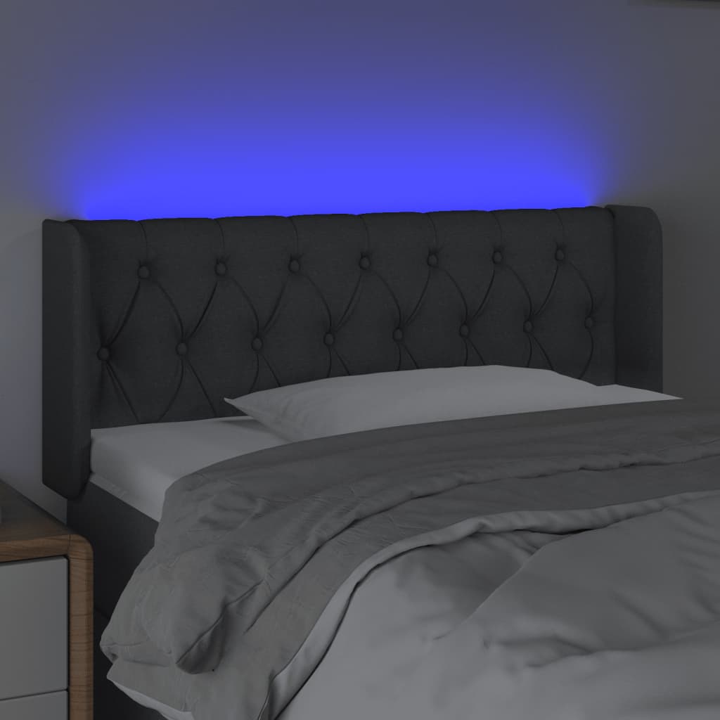 sengegavl med LED-lys 103x16x78/88 cm stof mørkegrå