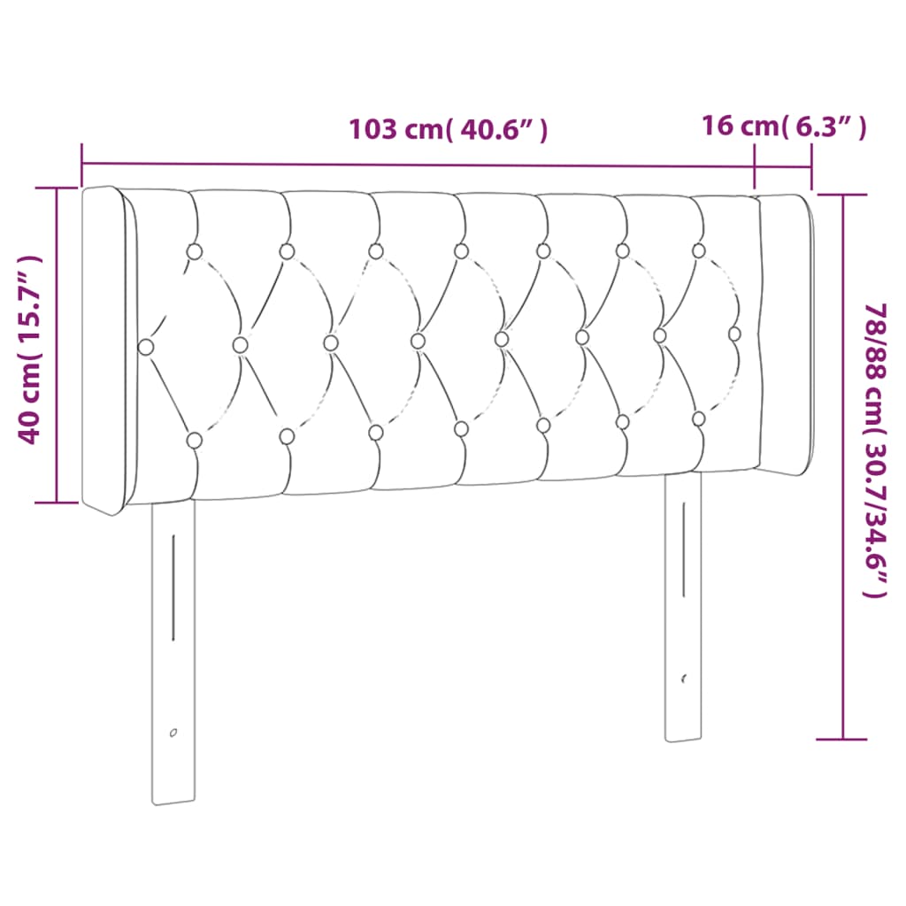 sengegavl med LED-lys 103x16x78/88 cm stof gråbrun