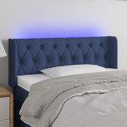 sengegavl med LED-lys 103x16x78/88 cm stof blå