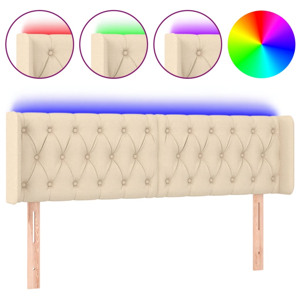 sengegavl med LED-lys 147x16x78/88 cm stof cremefarvet