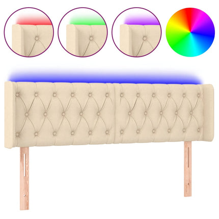 sengegavl med LED-lys 147x16x78/88 cm stof cremefarvet