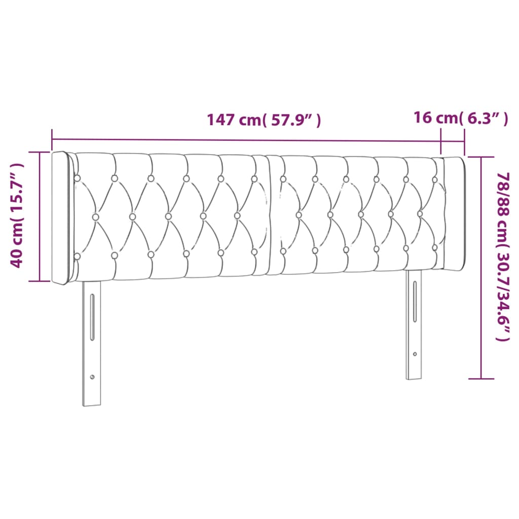 sengegavl med LED-lys 147x16x78/88 cm stof blå