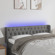 sengegavl med LED-lys 163x16x78/88 cm stof mørkegrå