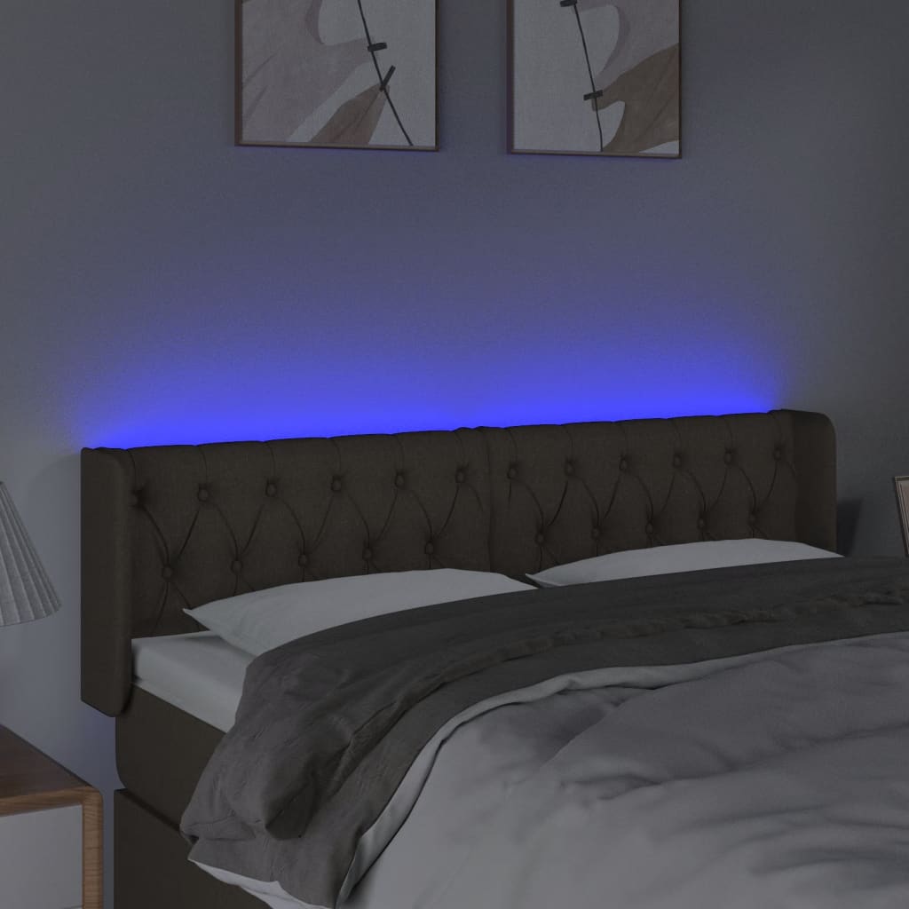 sengegavl med LED-lys 163x16x78/88 cm stof gråbrun