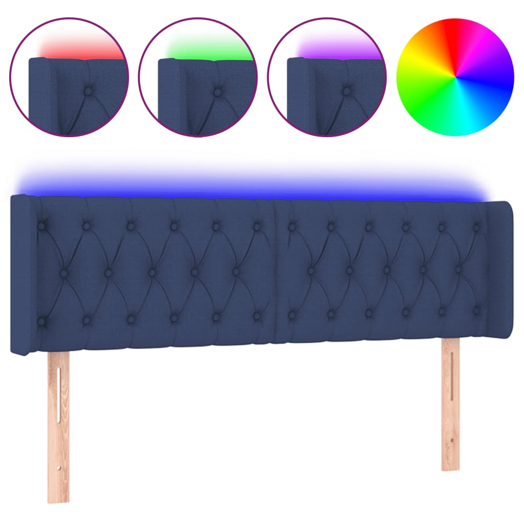 sengegavl med LED-lys 163x16x78/88 cm stof blå