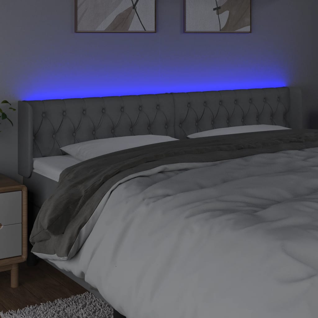 sengegavl med LED-lys 183x16x78/88 cm stof lysegrå