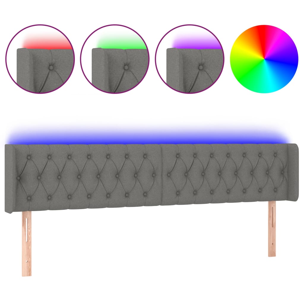 sengegavl med LED-lys 183x16x78/88 cm stof mørkegrå
