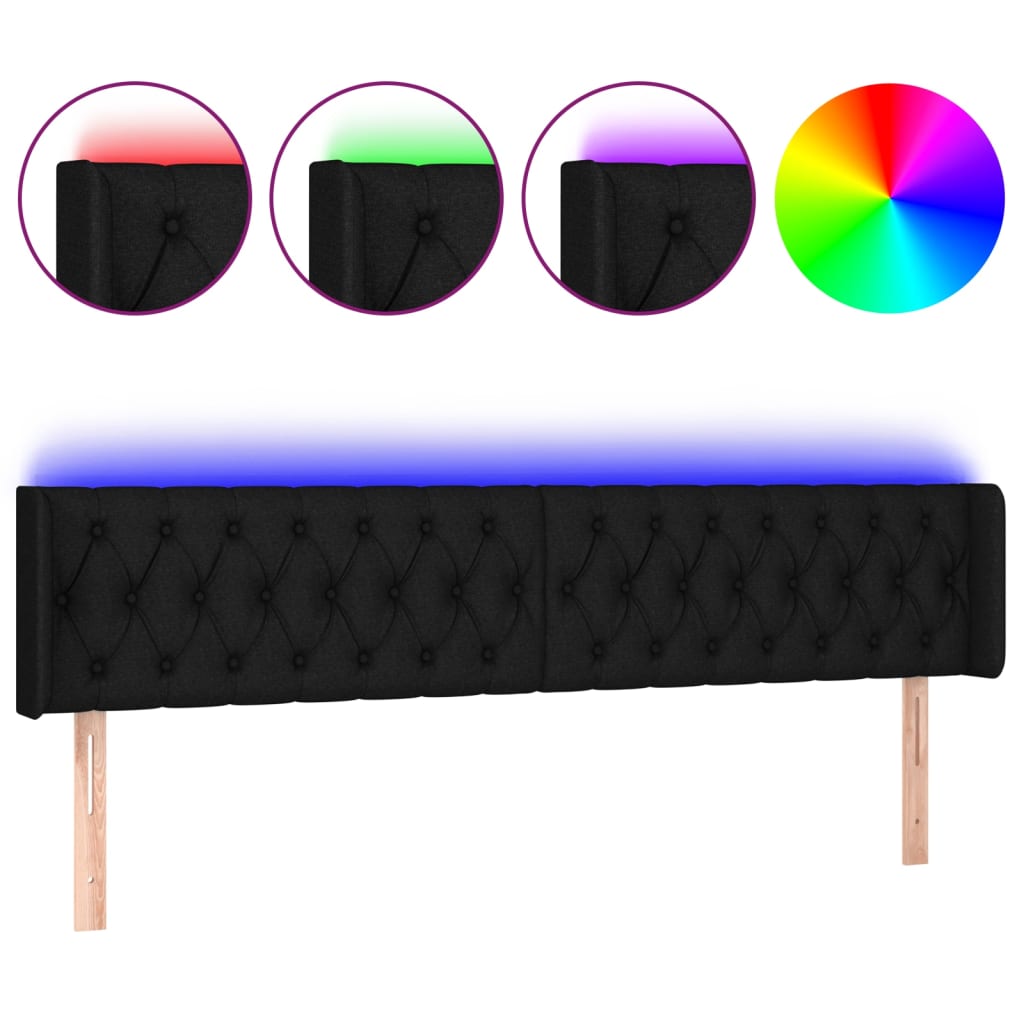 sengegavl med LED-lys 183x16x78/88 cm stof sort