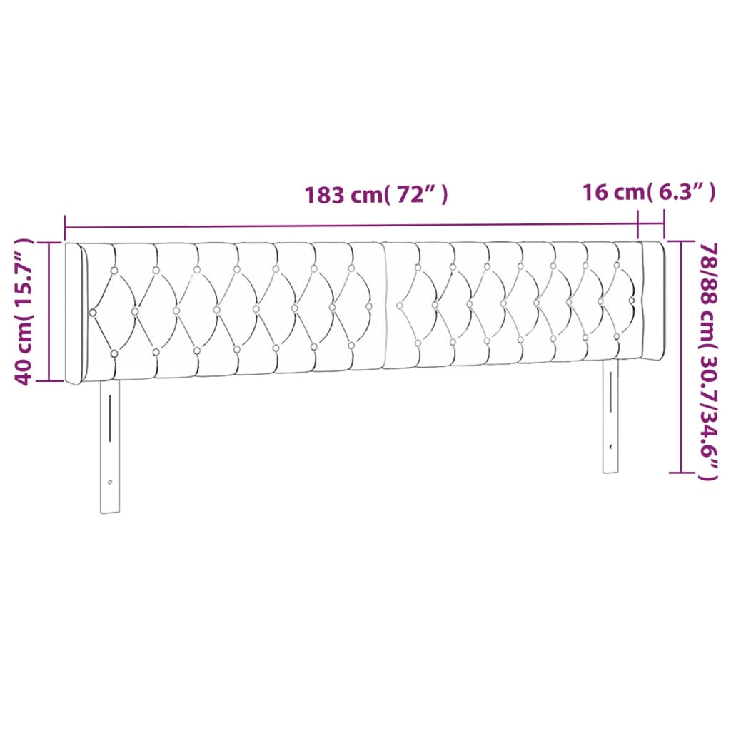 sengegavl med LED-lys 183x16x78/88 cm stof cremefarvet