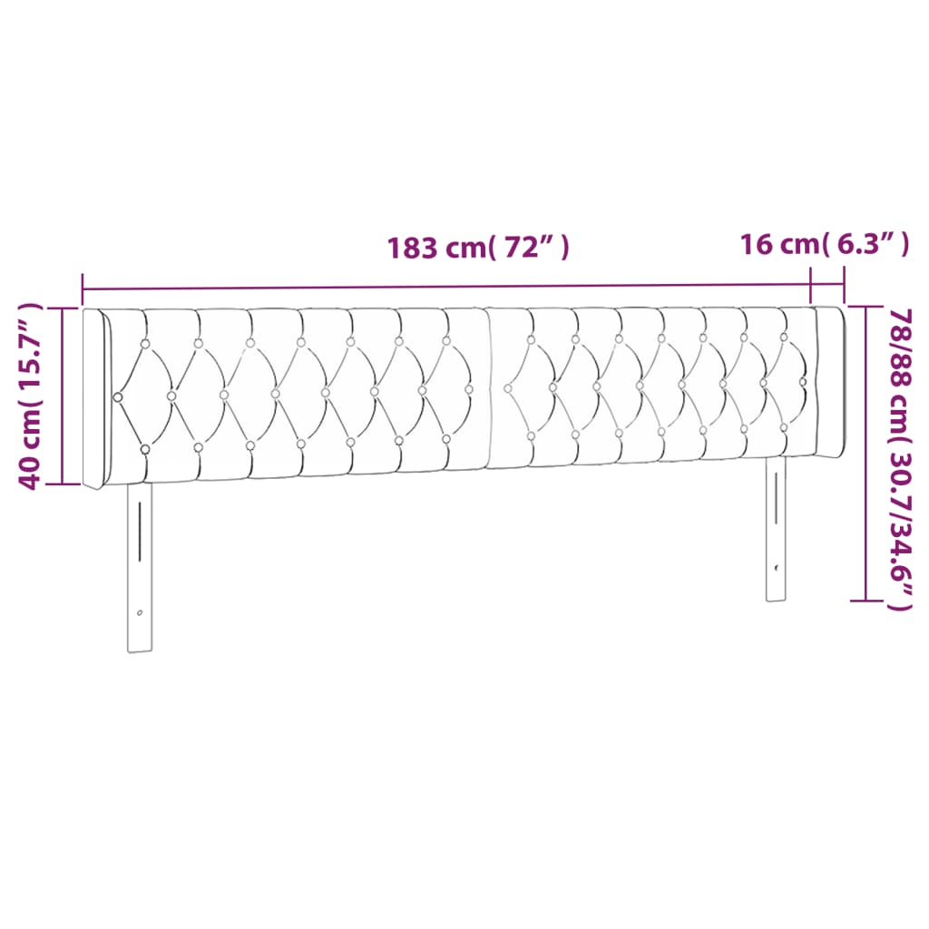 sengegavl med LED-lys 183x16x78/88 cm stof blå