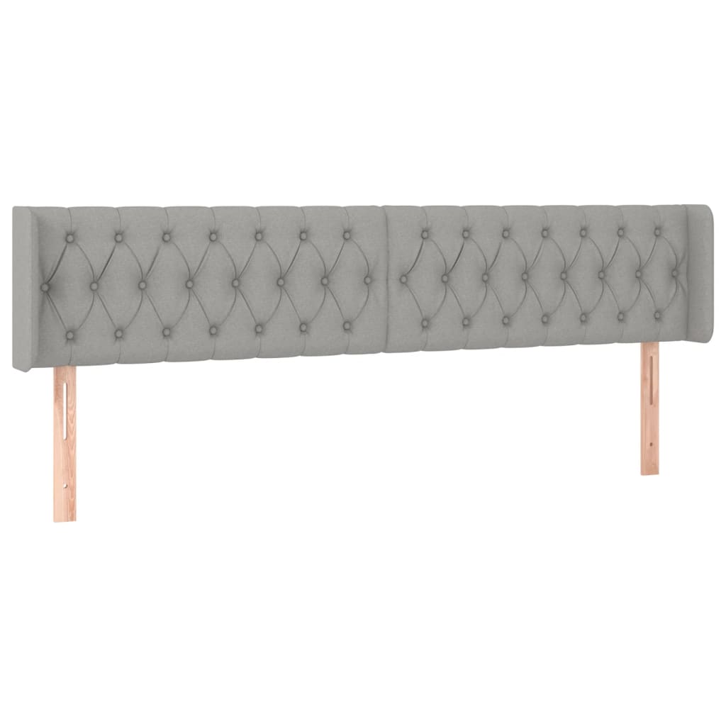 sengegavl med LED-lys 203x16x78/88 cm stof lysegrå