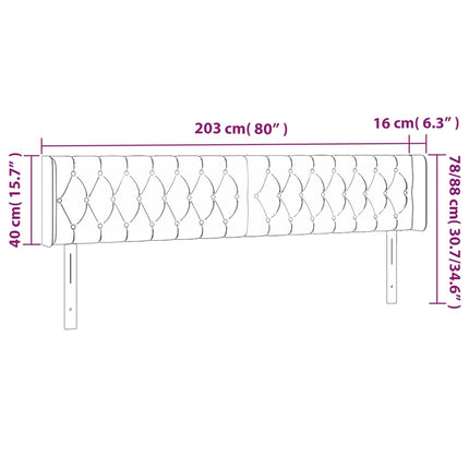 sengegavl med LED-lys 203x16x78/88 cm stof mørkegrå