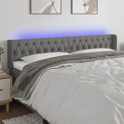 sengegavl med LED-lys 203x16x78/88 cm stof mørkegrå
