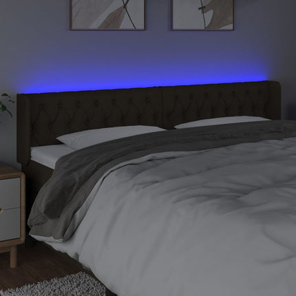 sengegavl med LED-lys 203x16x78/88 cm stof mørkebrun