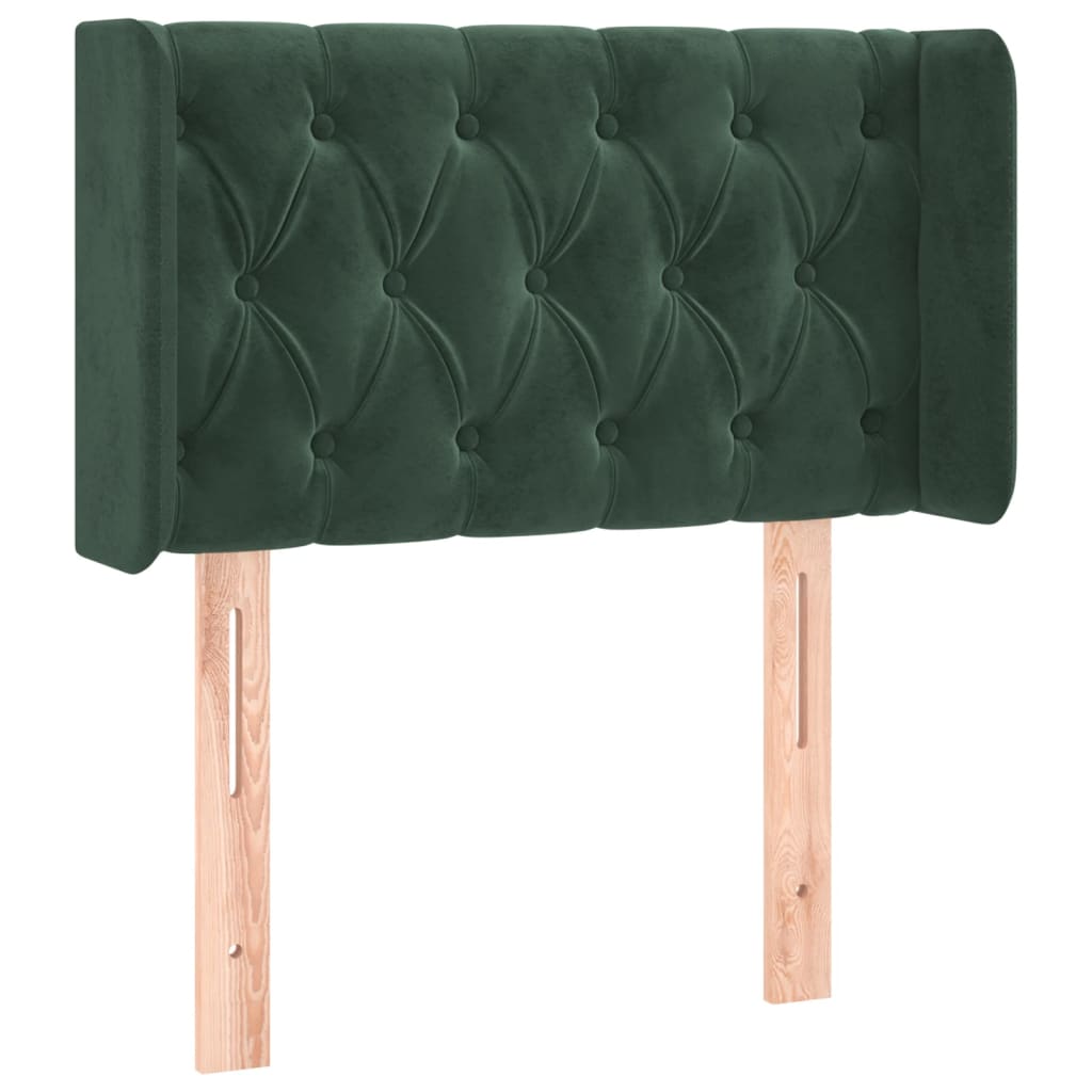 sengegavl med LED-lys 83x16x78/88 cm fløjl Mørkegrøn