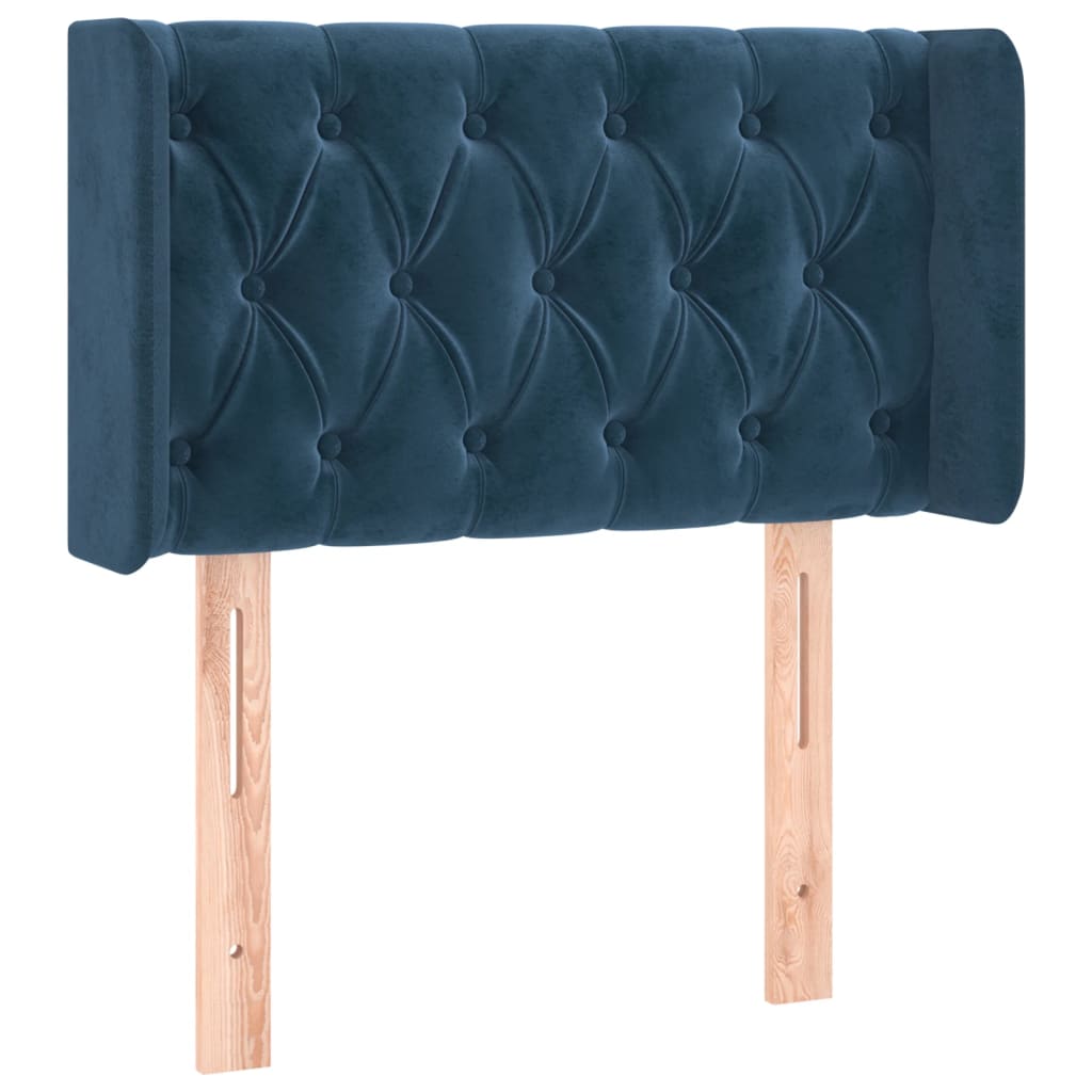 sengegavl med LED-lys 83x16x78/88 cm stof Mørkeblå