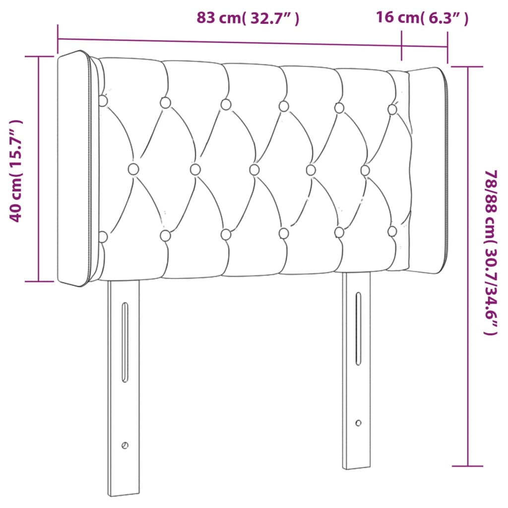 sengegavl med LED-lys 83x16x78/88 cm stof Mørkeblå