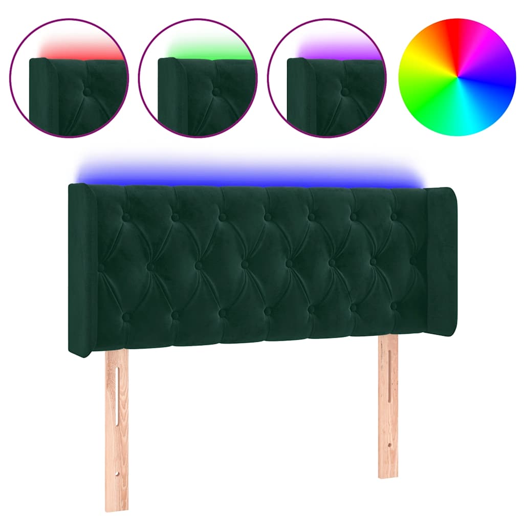 sengegavl med LED-lys 93x16x78/88 cm fløjl Mørkegrøn