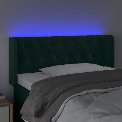 sengegavl med LED-lys 93x16x78/88 cm fløjl Mørkegrøn