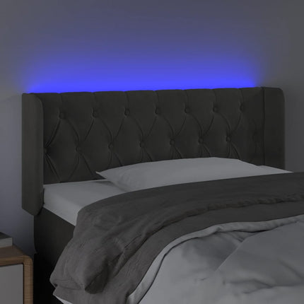 sengegavl med LED-lys 103x16x78/88 cm fløjl mørkegrå