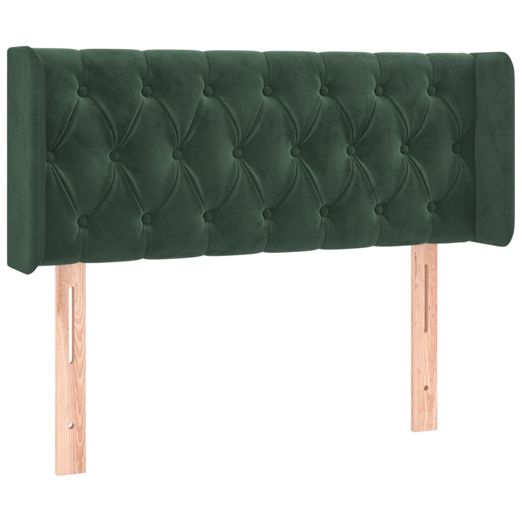 sengegavl med LED-lys 103x16x78/88 cm fløjl mørkegrøn