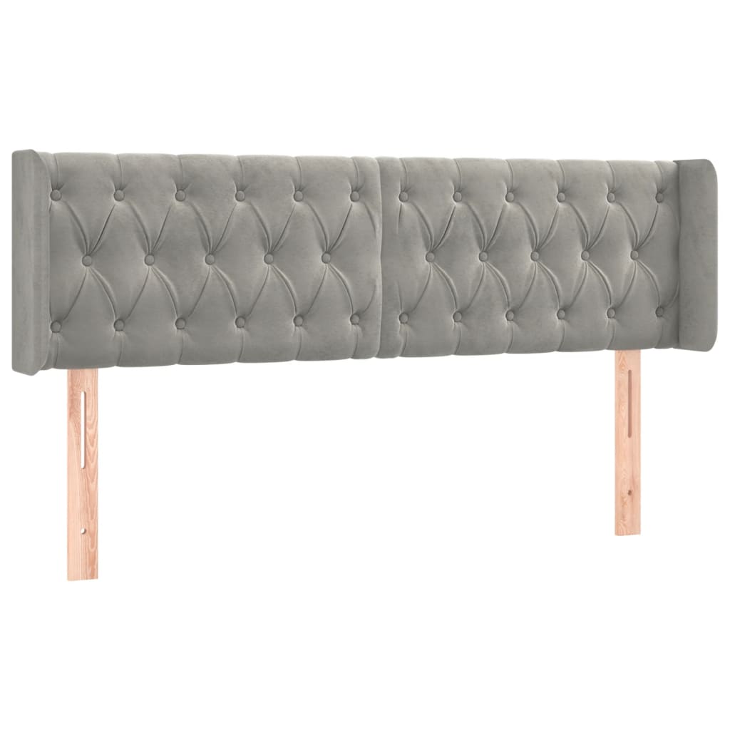sengegavl med LED-lys 147x16x78/88 cm fløjl lysegrå