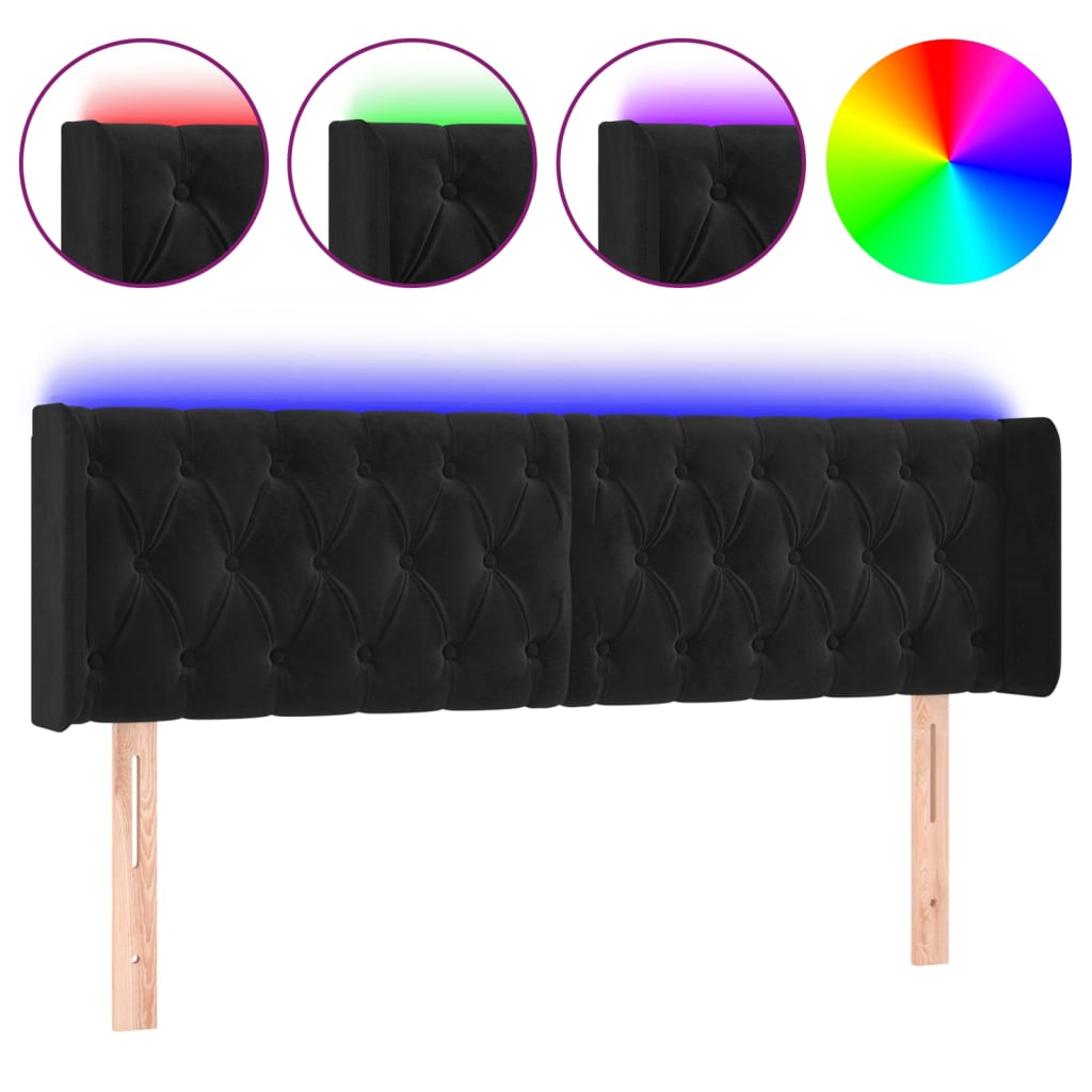 sengegavl med LED-lys 147x16x78/88 cm fløjl sort