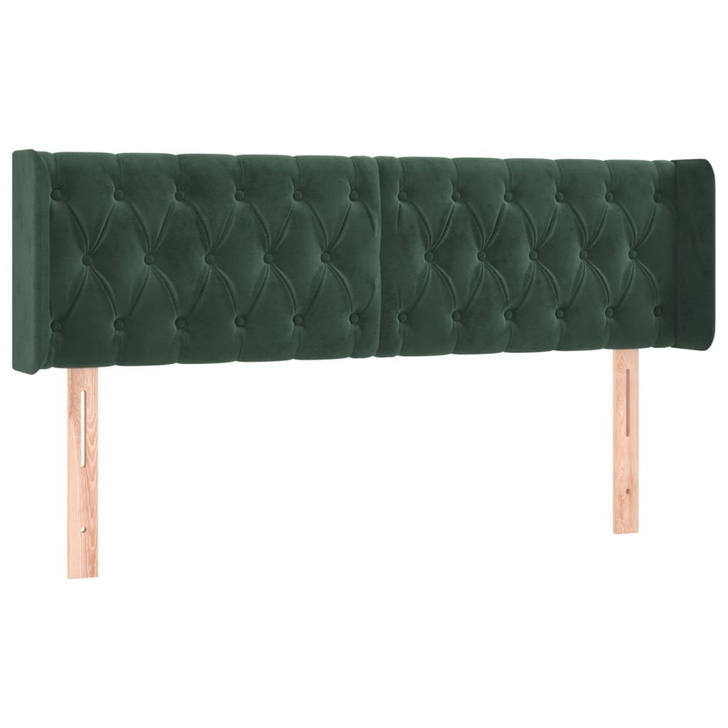 sengegavl med LED-lys 147x16x78/88 cm fløjl mørkegrøn