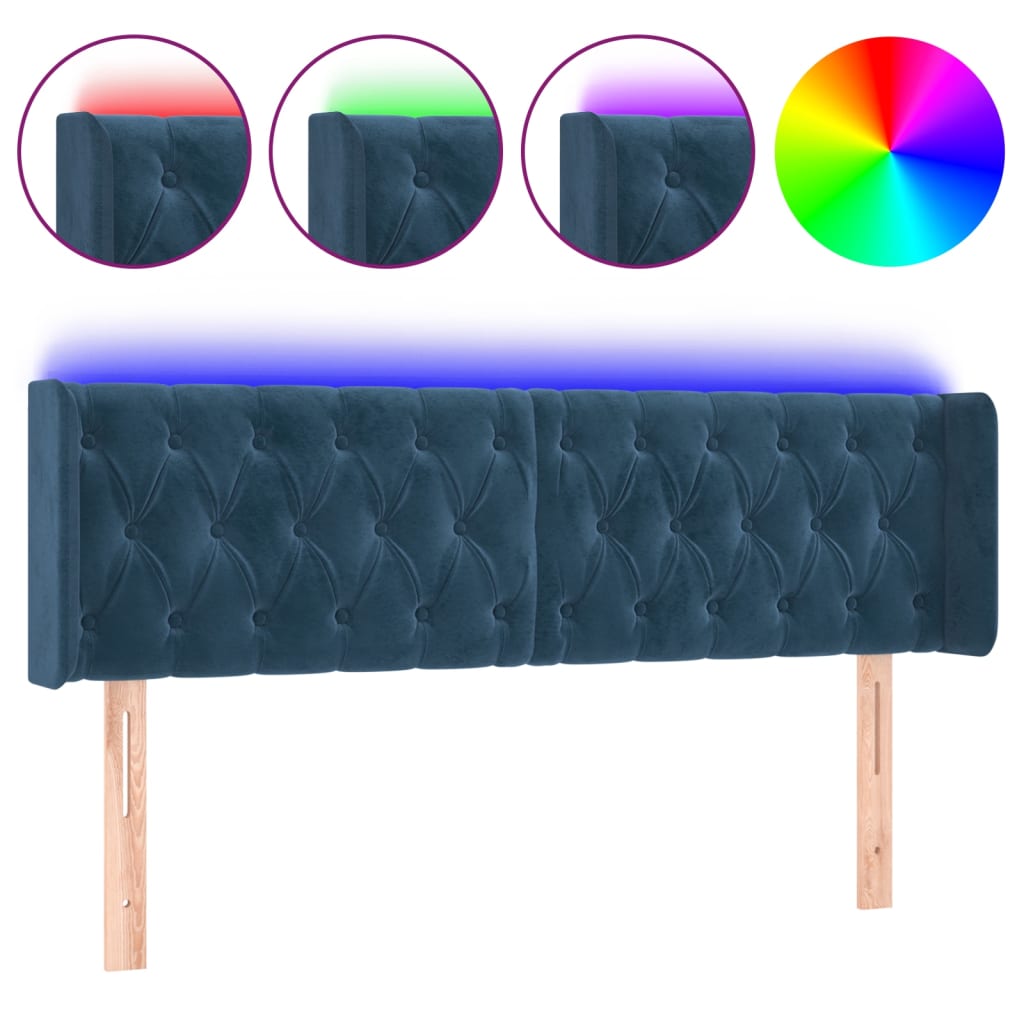 sengegavl med LED-lys 147x16x78/88 cm fløjl mørkeblå