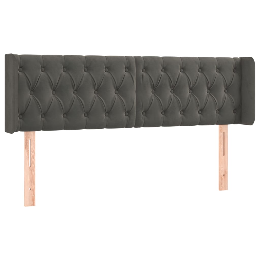 sengegavl med LED-lys 163x16x78/88 cm fløjl mørkegrå