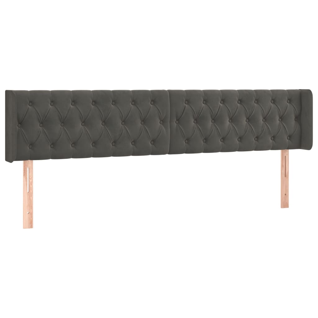 sengegavl med LED-lys 183x16x78/88 cm fløjl mørkegrå