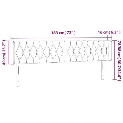sengegavl med LED-lys 183x16x78/88 cm fløjl mørkegrå