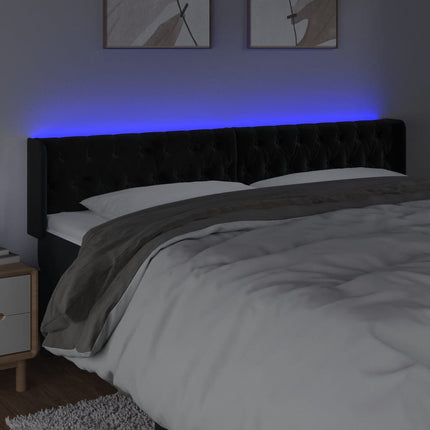 sengegavl med LED-lys 183x16x78/88 cm fløjl sort