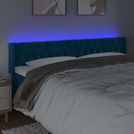 sengegavl med LED-lys 183x16x78/88 cm fløjl mørkeblå