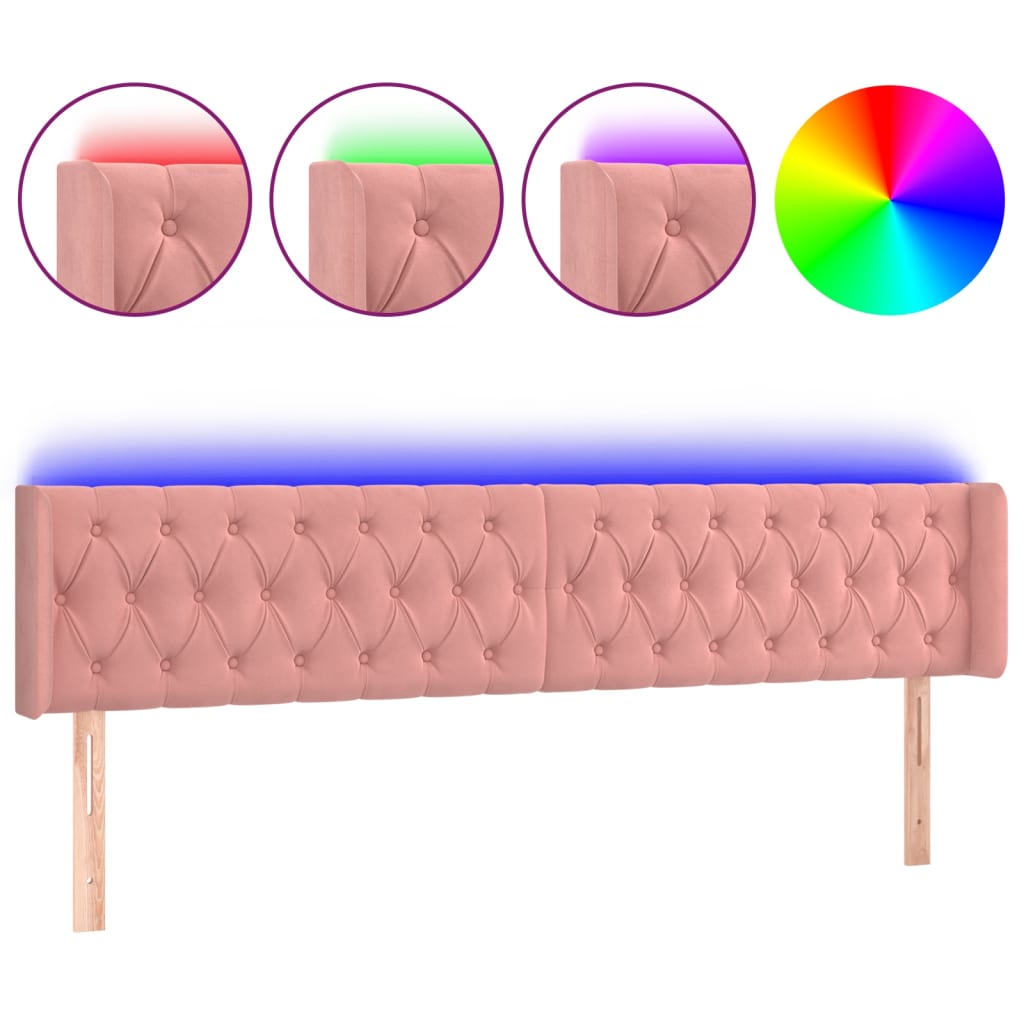 sengegavl med LED-lys 183x16x78/88 cm fløjl lyserød