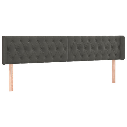 sengegavl med LED-lys 203x16x78/88 cm fløjl mørkegrå