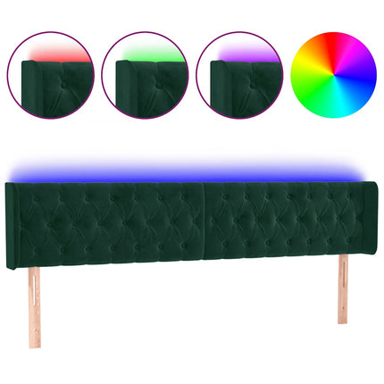 sengegavl med LED-lys 203x16x78/88 cm fløjl mørkegrøn