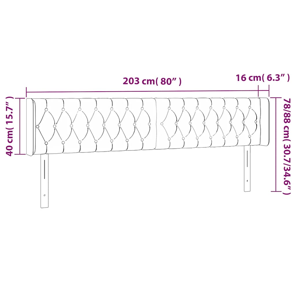 sengegavl med LED-lys 203x16x78/88 cm fløjl mørkegrøn