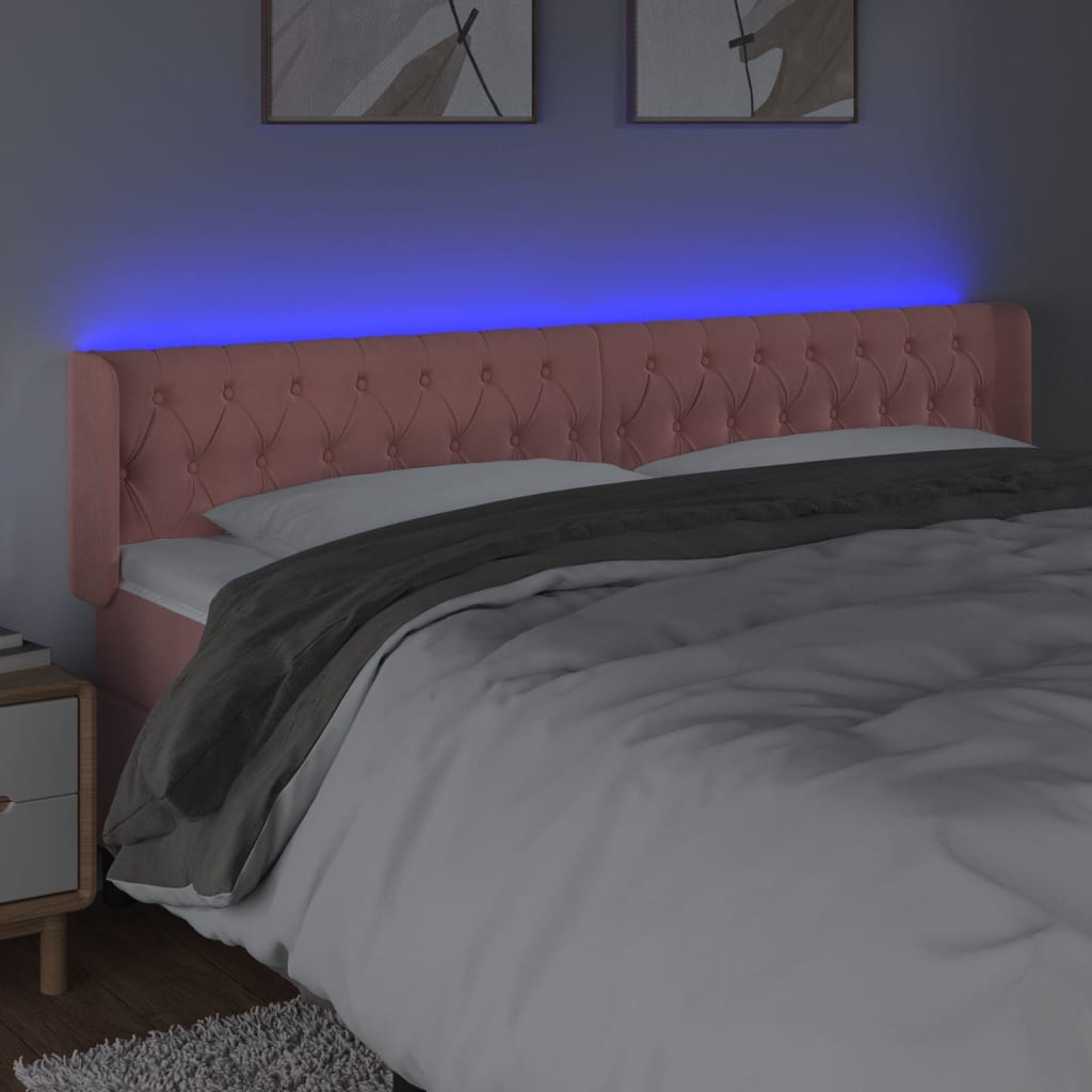 sengegavl med LED-lys 203x16x78/88 cm fløjl lyserød