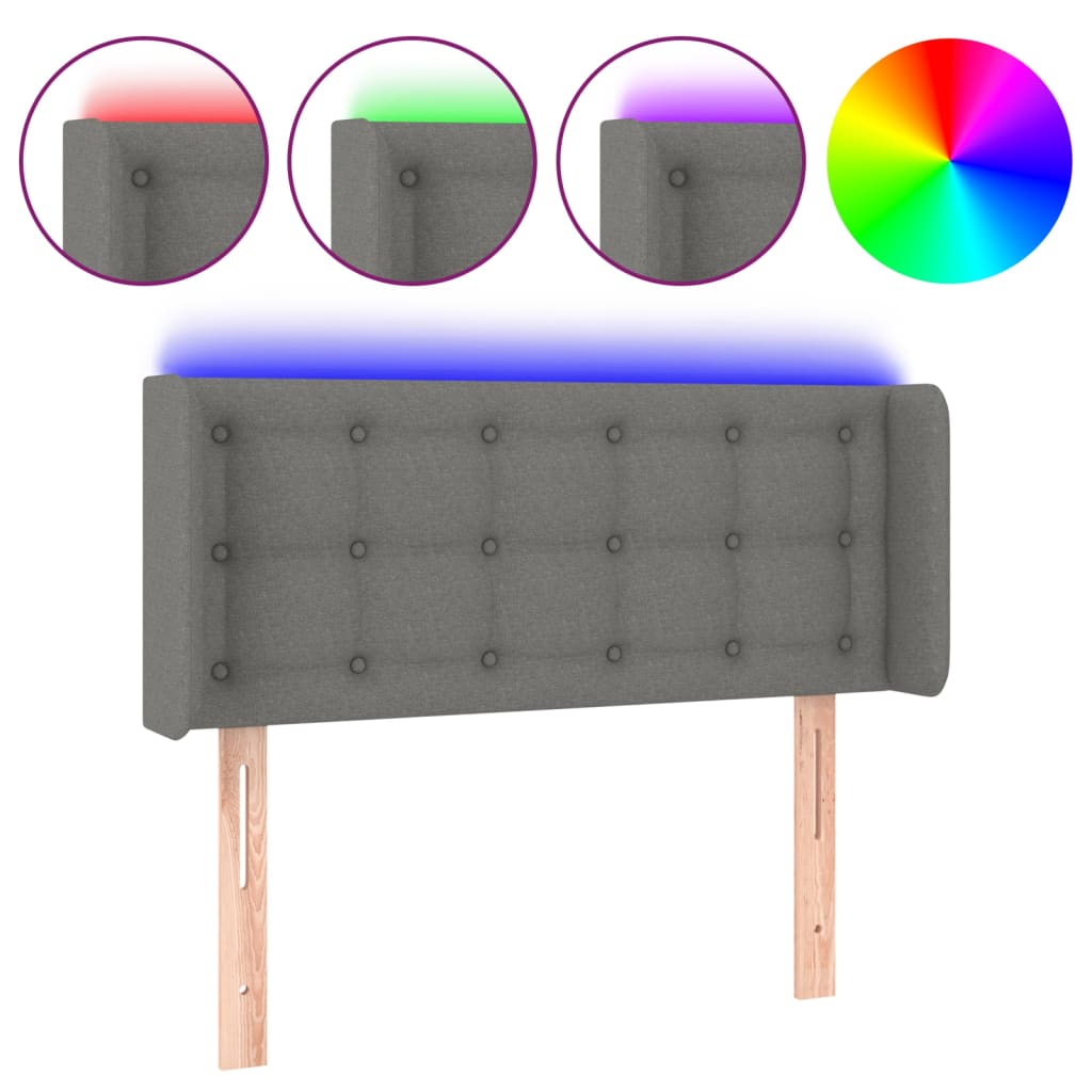 sengegavl med LED-lys 83x16x78/88 cm stof mørkegrå