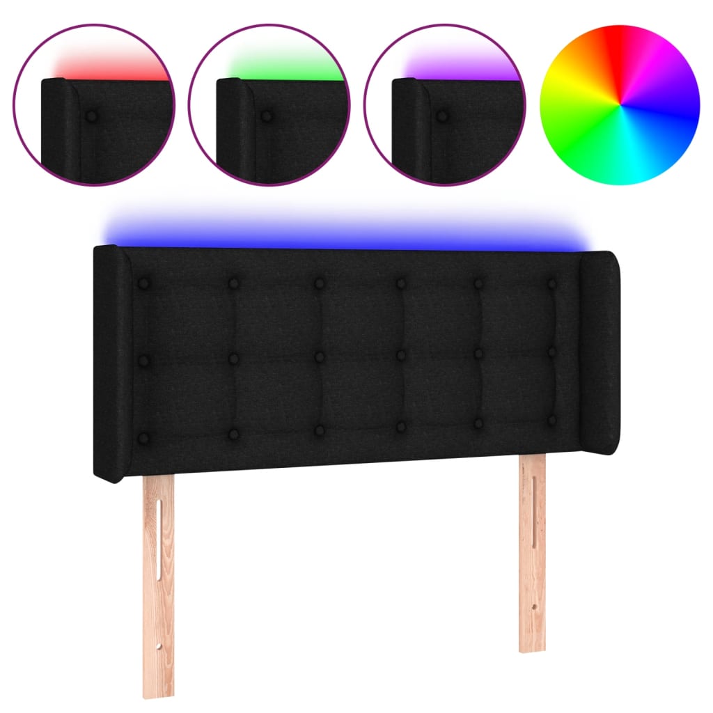 sengegavl med LED-lys 93x16x78/88 cm stof sort