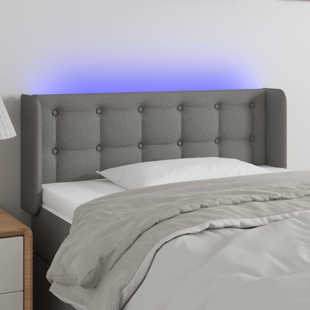 sengegavl med LED-lys 103x16x78/88 cm stof mørkegrå