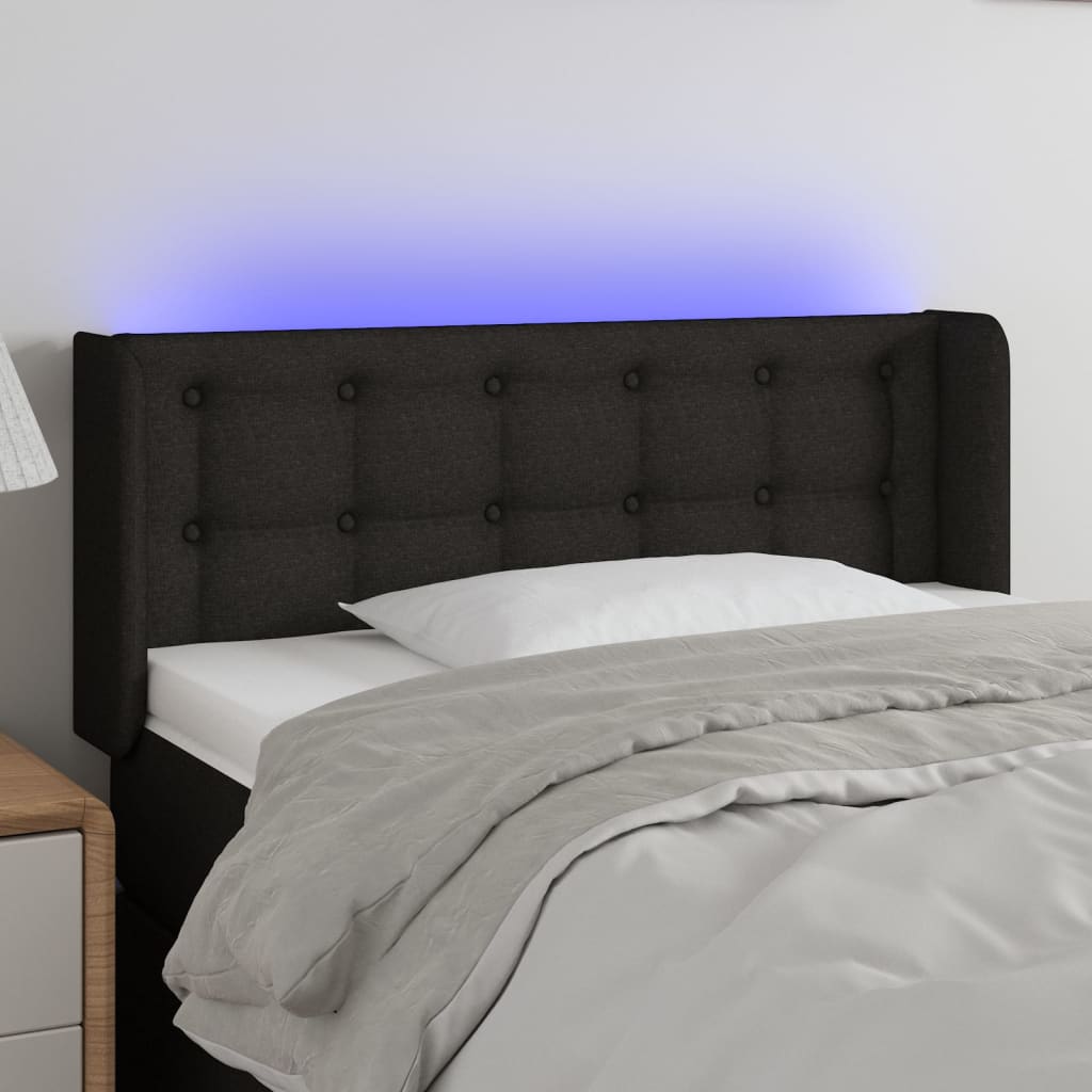 sengegavl med LED-lys 103x16x78/88 cm stof sort