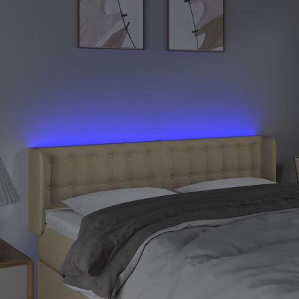 sengegavl med LED-lys 147x16x78/88 cm stof cremefarvet