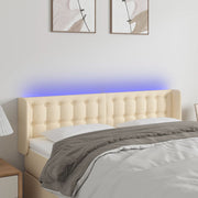 sengegavl med LED-lys 147x16x78/88 cm stof cremefarvet
