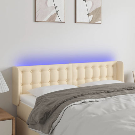 sengegavl med LED-lys 147x16x78/88 cm stof cremefarvet